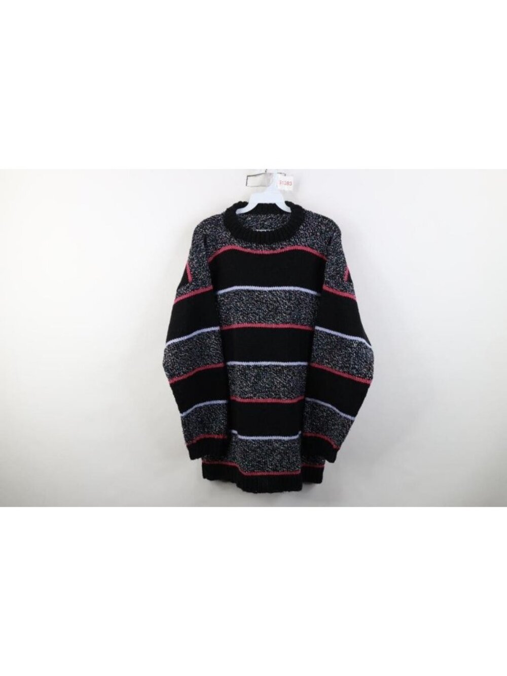 Vtg 90s Streetwear Womens Large Rainbow Fleck Striped Color Block Knit Sweater